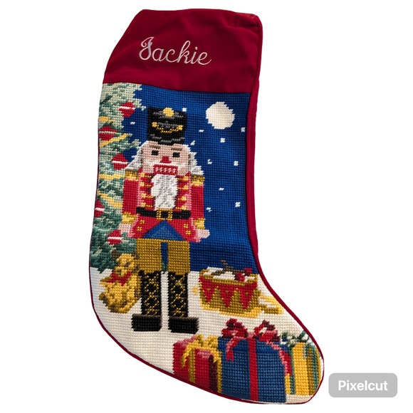 Lillian Vernon Other - Lillian Vernon Nutcracker Needlepoint Christmas Stocking Jackie Red Wool 16in